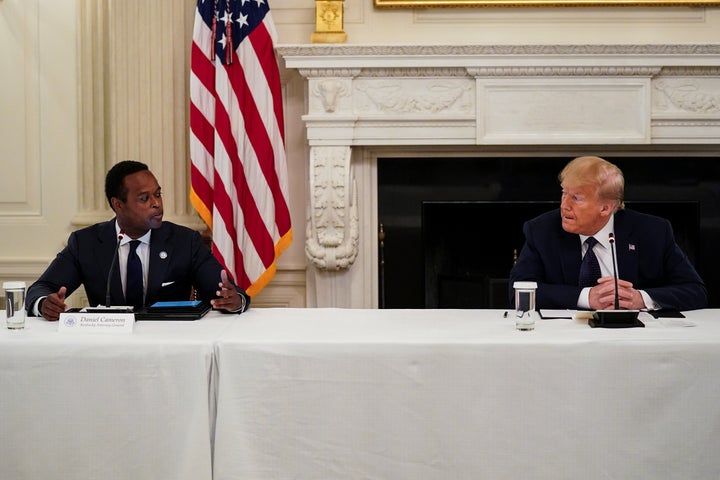 Cameron, shown here with President Donald Trump, has said his challenges to Beshear's coronavirus orders would be "unnecessary" if the governor would seek input from his office.