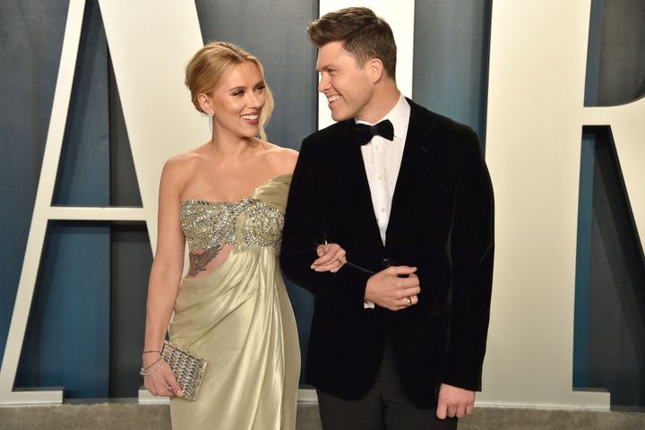 Scarlett Johansson and Colin Jost attend the 2020 Vanity Fair Oscar Party.