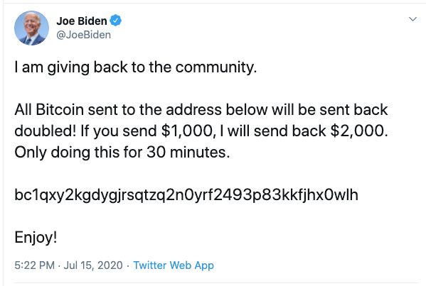 Joe Biden's Twitter account was apparently hacked on Wednesday.
