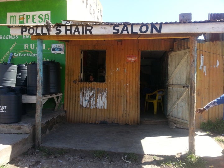 Polly's Hair Salon in Nairobi, where the author got his first protective style: twist braids.