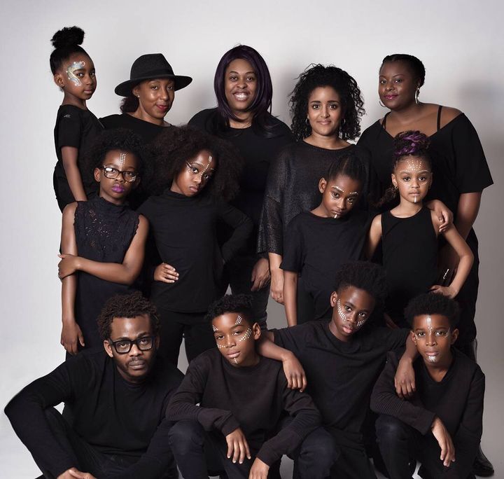 (Top, second from left) Selma on set for the Looks Like Me 'Hero In Us All' inspirational photography campaign for the BFI preview screening of the Blockbuster Marvel film Black Panther.