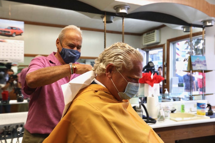 Doug Ford got his hair cut at Mastronardi Barbering in Leamington, Ont.