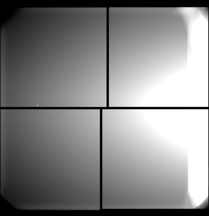 Zodiacal light (on the right, moving towards the center of the image) as captured by the Solar Orbiter's solar and heliospheric imager. Mercury is the bright dot on the left.