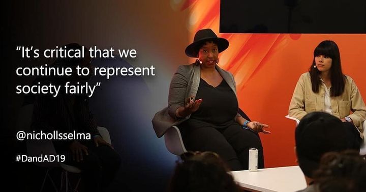 Selma speaking being on the panel at D&AD Festival, 2019