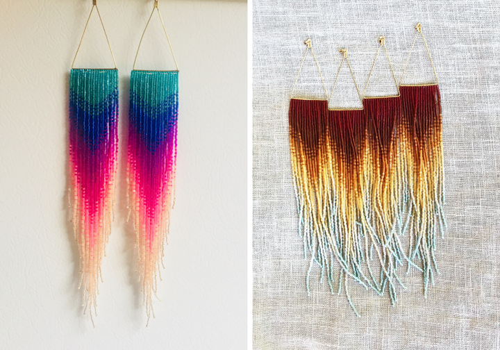 Left to right: Insane Rainbow Fringe Earrings, $215; CTFO Fringe Earrings, $215