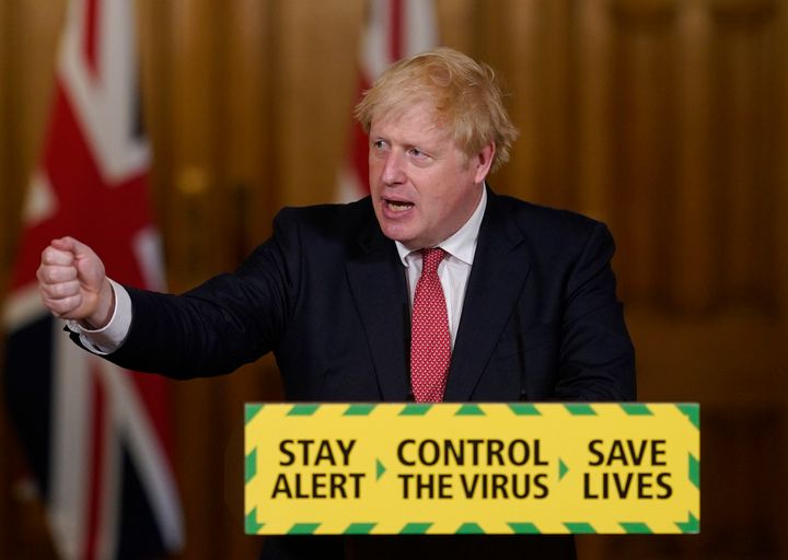 Boris Johnson speaks during a media briefing on coronavirus in Downing Street.