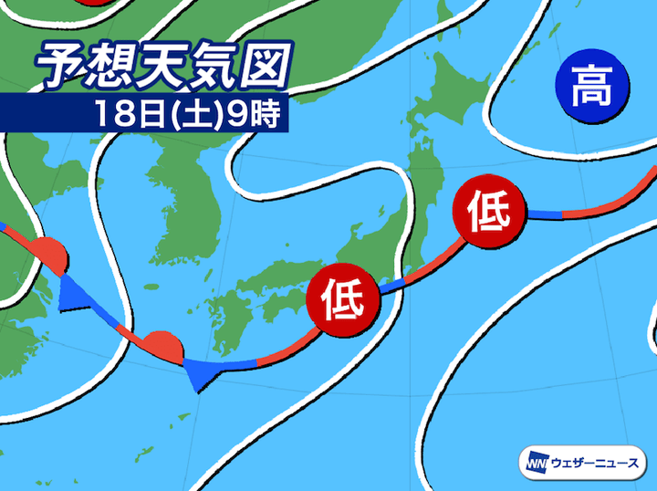 予想天気図 18日(土)9時