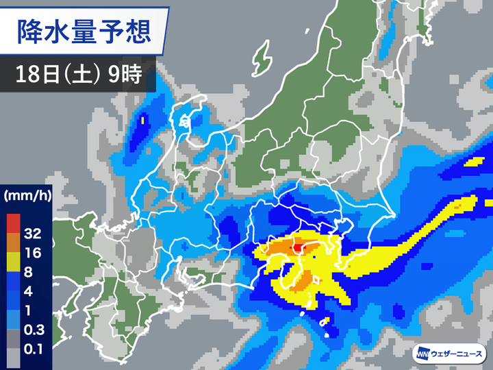 雨雲の予想 18日(土)9時