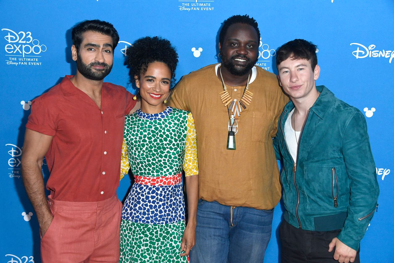 Actors Kumail Nanjiani, Lauren Ridloff, Brian Tyree Henry and Barry Keoghan attend Go Behind the Scenes with Walt Disney Studios in Anaheim, California, on Aug. 24, 2019. Ridloff, part of the cast of “The Walking Dead,” is set to be a Marvel superhero in “The Eternals.”
