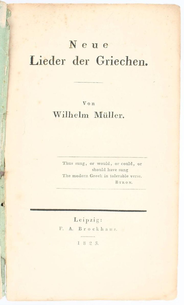 Το έργο Neue Lieder der Griechen του Wilhelm Müller. Πρώτη έκδοση 1823 (Συλλογή ΕΕΦ)