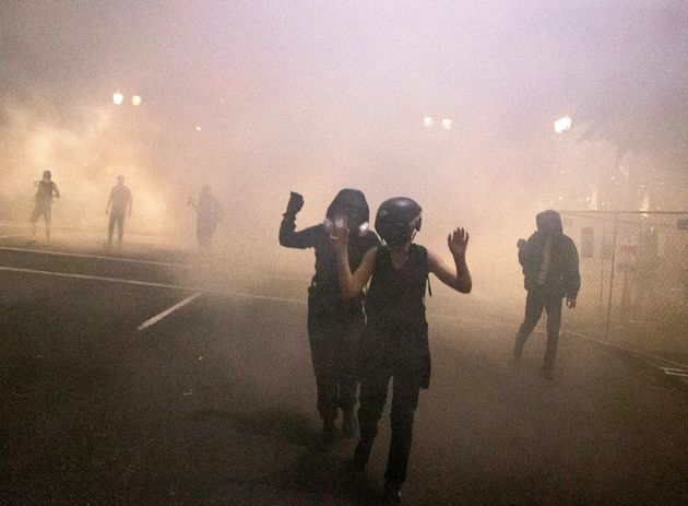 Demonstrators in Portland on July 16. 