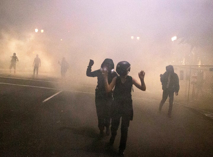 Demonstrators in Portland on July 16.