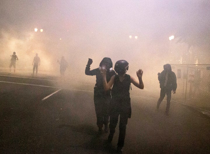 Demonstrators in Portland on July 16. 