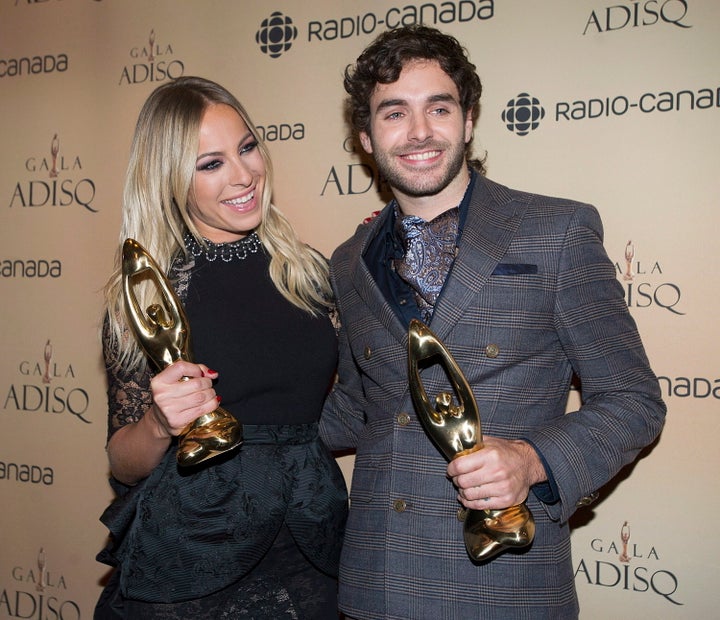 Singer-songwriter Alex Nevsky, right, is pictured with pop star Marie-Mai at the 2014 ADISQ awards.