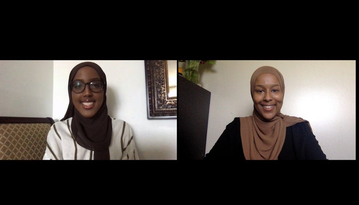 Submitted photo of a zoom call between friends Asmaa Ali, right, and Habon Ali. The women are co-creators of a Canada-wide comprehensive list of resources for survivors of sexual assault.