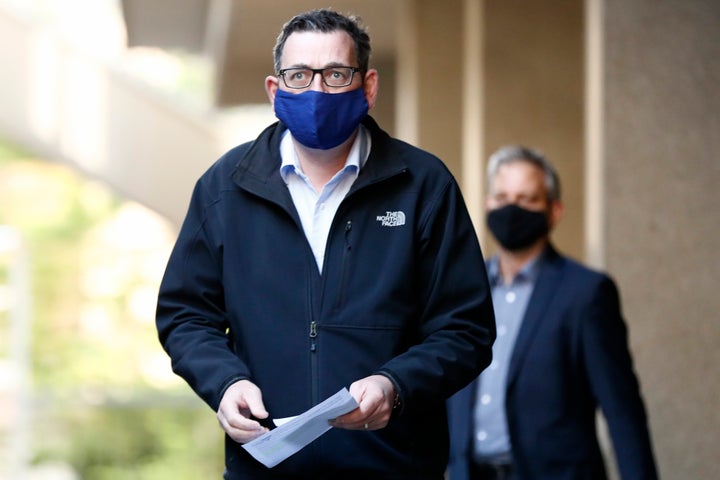 Victorian Premier Daniel Andrews wears a face mask as he walks in to the daily briefing on July 19, 2020 in Melbourne, Australia. (Photo by Darrian Traynor/Getty Images)