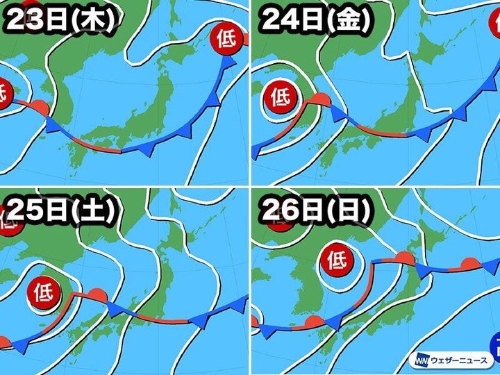 4連休の予想天気図