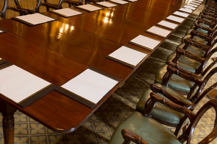 The long meeting table in the Locarno room at the Foreign and Commonwealth Office