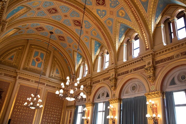 Interior of the ornate ceiling in the Locarno suite at the Foreign and Commonwealth Office