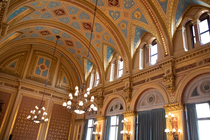 Interior of the ornate ceiling in the Locarno suite at the Foreign and Commonwealth Office 