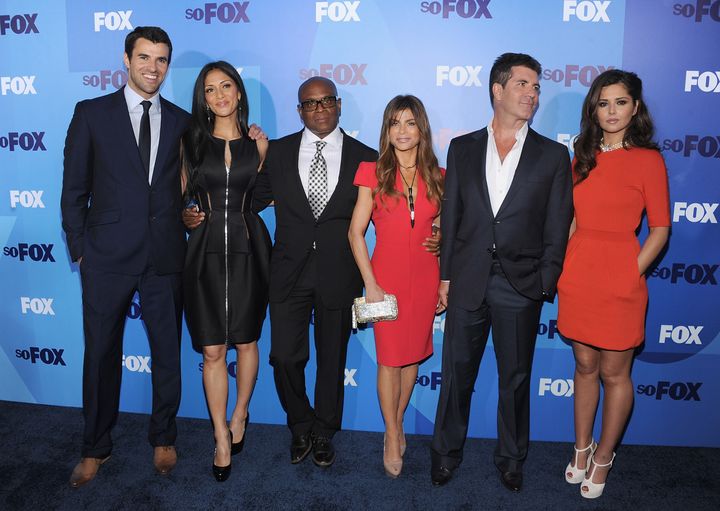 Steve Jones, Nicole Scherzinger, L.A Reid, Paula Abdul, Simon Cowell and Cheryl Cole attend the 2011 Fox Upfront