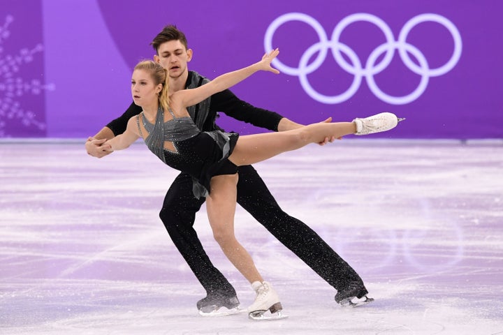 Ekaterina Alexandrovskaya is pictured with her pairs partner Harley Windsor at the 2018 Winter Olympics, where they represented Australia. 