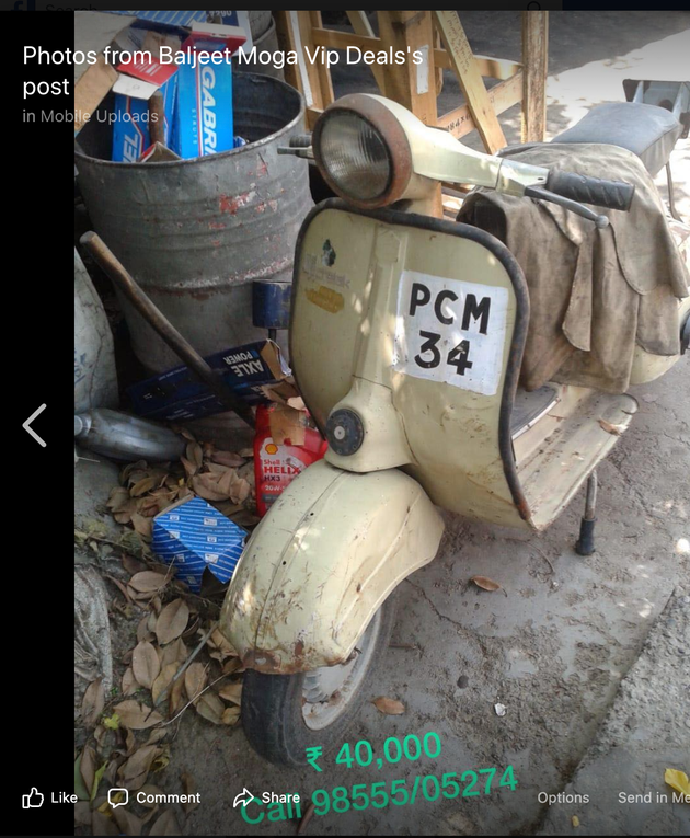 A old scooter with an old number was put on sale for Rs 40,000 by the