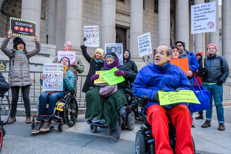 Disability rights protesters gathered outside a New York courthouse in January to highlight the inaccessibility of the city’s public transportation.