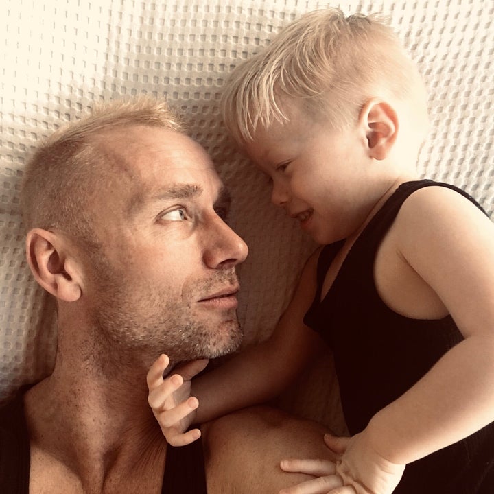 Kevin Atherton and his two-year-old son, Luca.