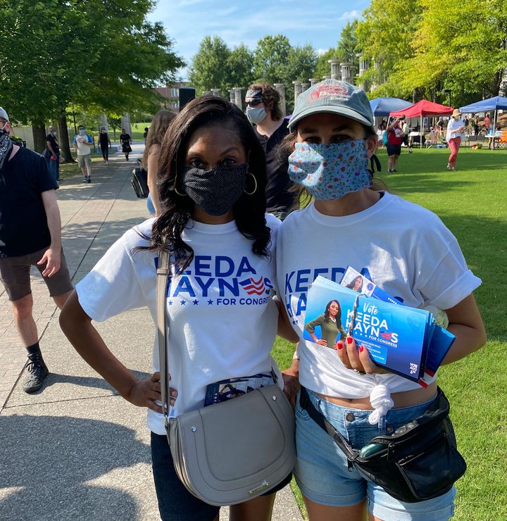 Keeda Haynes with a campaign volunteer at a July Fourth Black Lives Matter rally in Nashville.