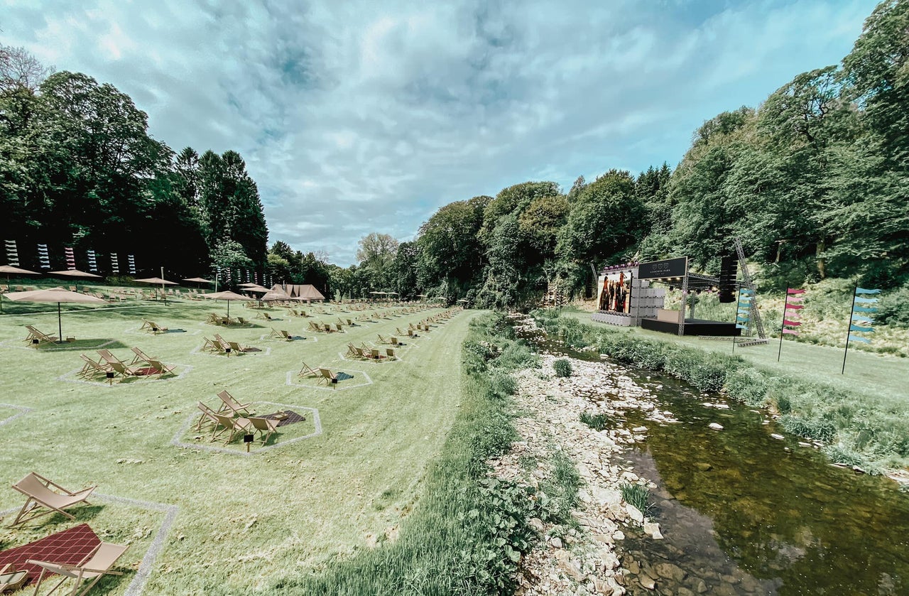 Gisburne Park Pop Up's main stage, with the water separating punters from the entertainment 