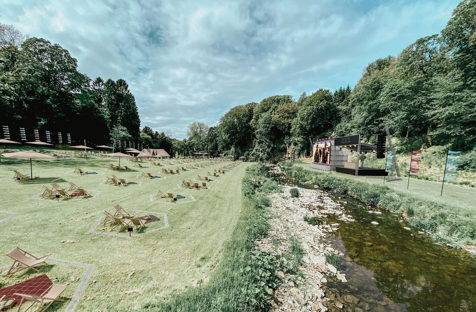 Gisburne Park Pop Up's main stage, with the water separating punters from the entertainment 