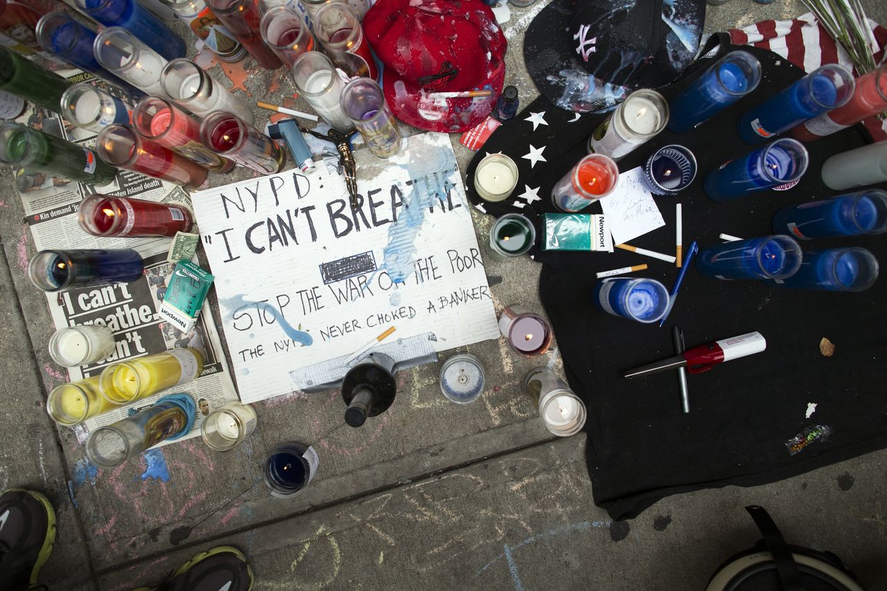 A memorial for Eric Garner at the site of his killing by police in State Island. Police used powers granted to them by the Supreme Court in Garner's stop and killing.