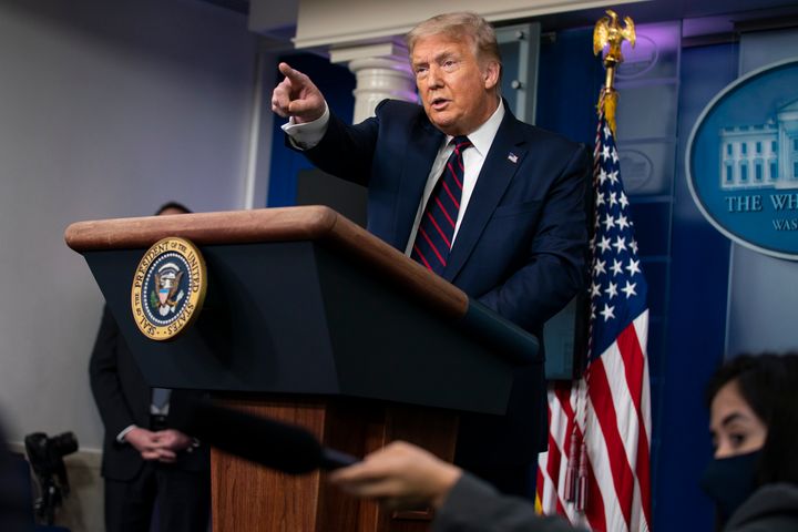 President Donald Trump speaks during a news conference at the White House, July 21 in Washington.
