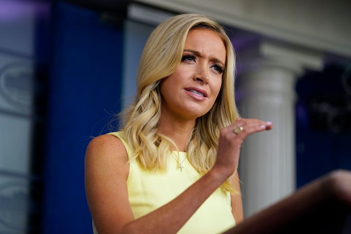 White House press secretary Kayleigh McEnany speaks during a press briefing at the White House on July 16, 2020.