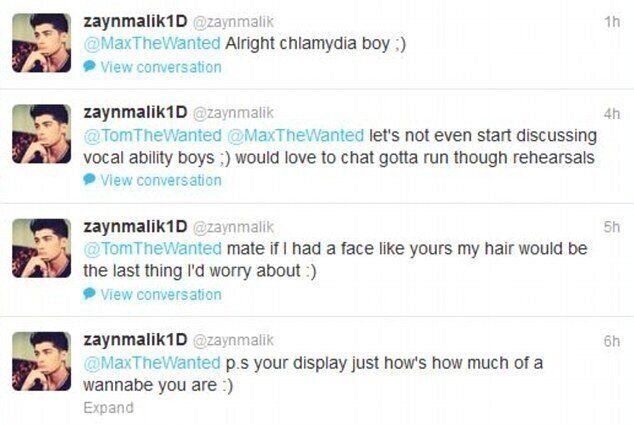 A string of tweets from Zayn to The Wanted star Max George