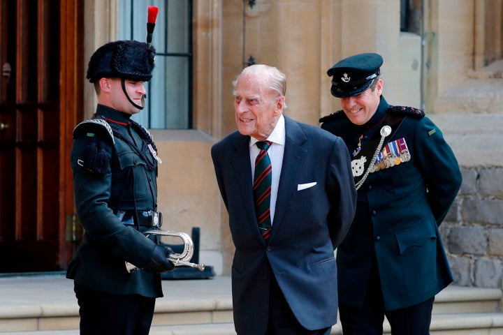 Prince Philip takes part in the transfer of the Colonel-in-Chief of The Rifles at Windsor castle on July 22. 