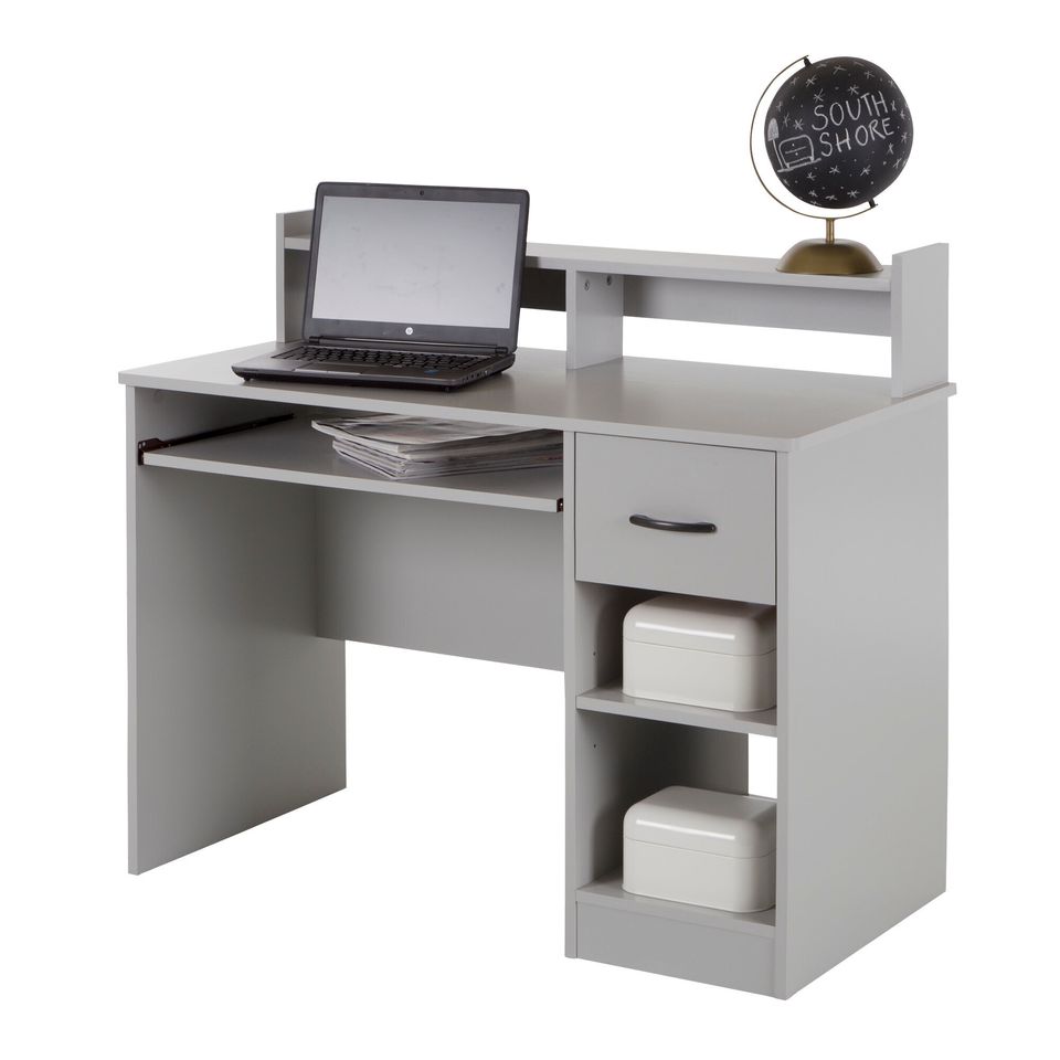 Pure White Small Desk with Keyboard Tray - South Shore