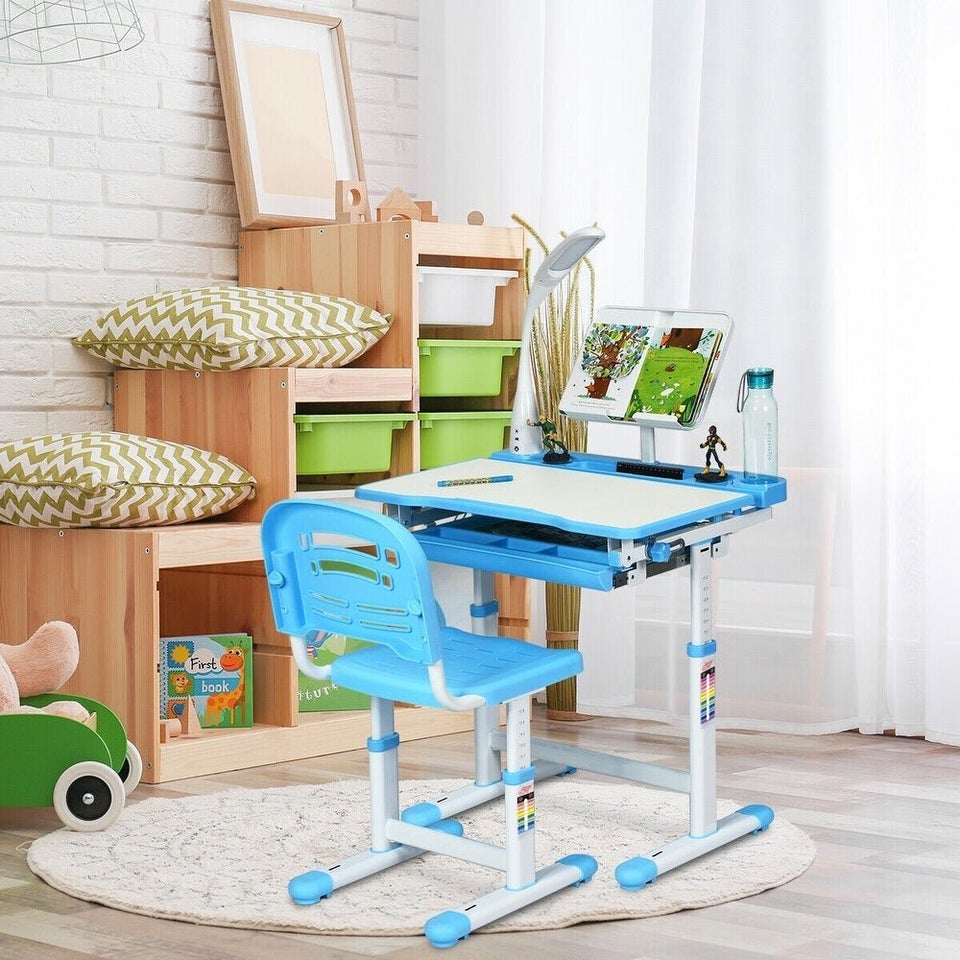 Kids Desk and Chair Set with Drawer Walnut