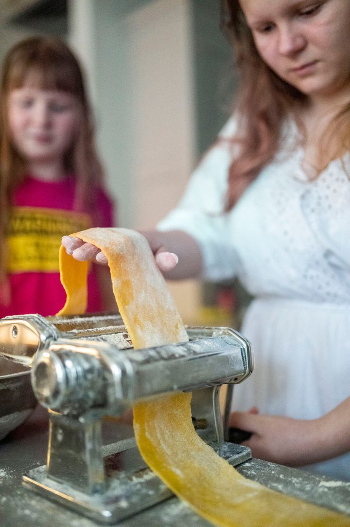 David Moore's daughters making pasta