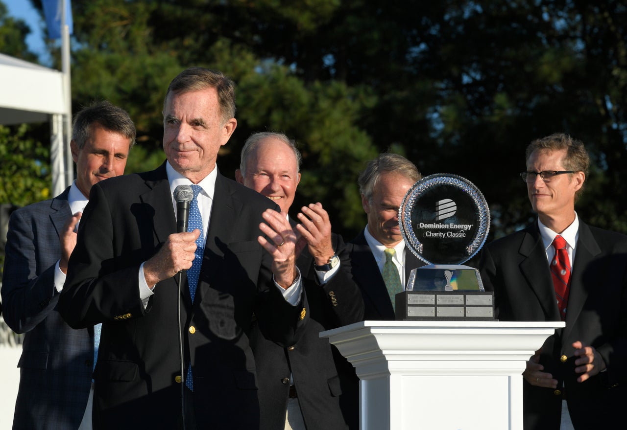 Dominion CEO Thomas Farrell speaks at the PGA Tour Champions Dominion Energy Charity Classic at The Country Club of Virginia on Oct. 21, 2018, in Richmond.