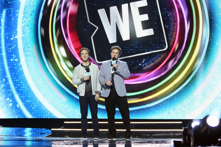 WE organization co-founders Craig Kielburger and Marc Kielburger attend WE Day California at The Forum on April 25, 2019 in Inglewood, Calif.