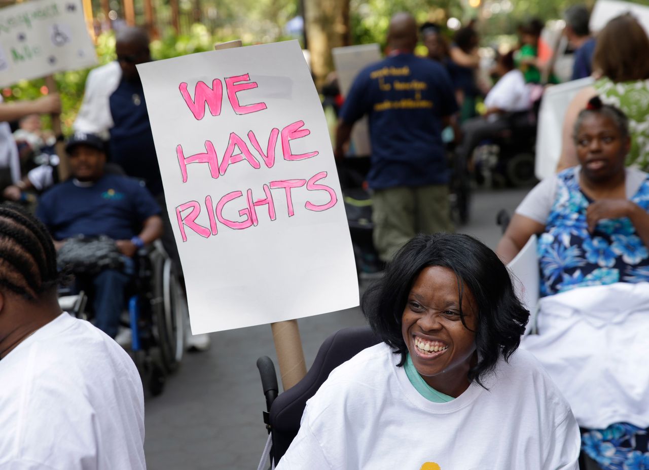 Lolita Thompson in the inaugural Disability Pride Parade in New York City, in July 2015. The parade calls attention to the rights of people with disabilities.