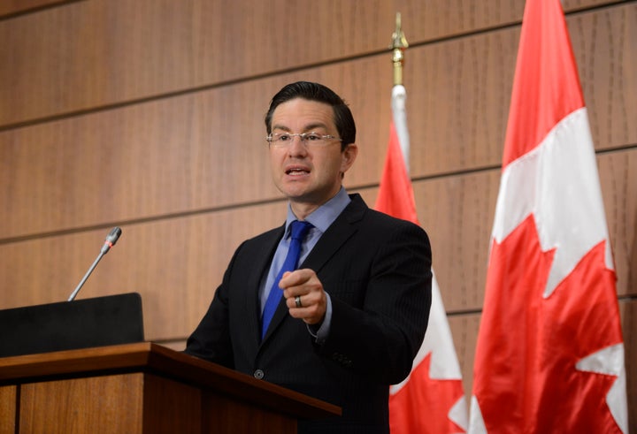 Conservative MP Pierre Poilievre holds a press conference on Parliament Hill in Ottawa on July 23, 2020.