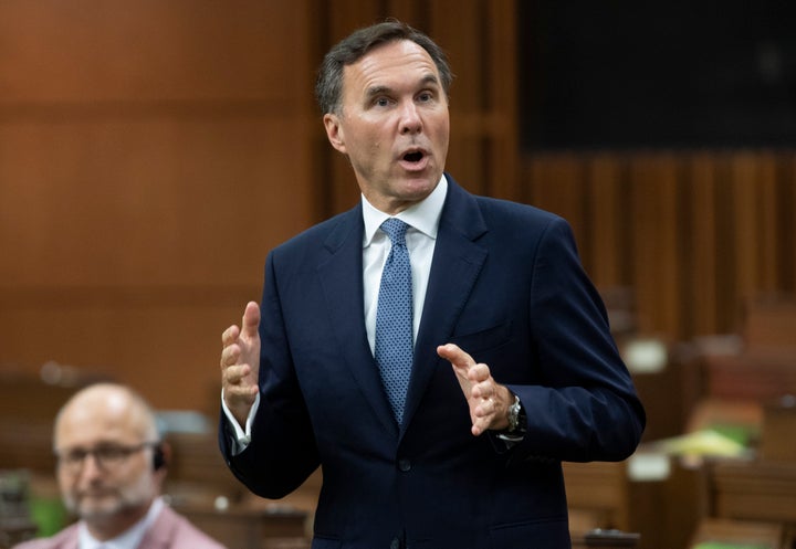 Finance Minister Bill Morneau rises during Question Period in the House of Commons in Ottawa on July 20, 2020. 