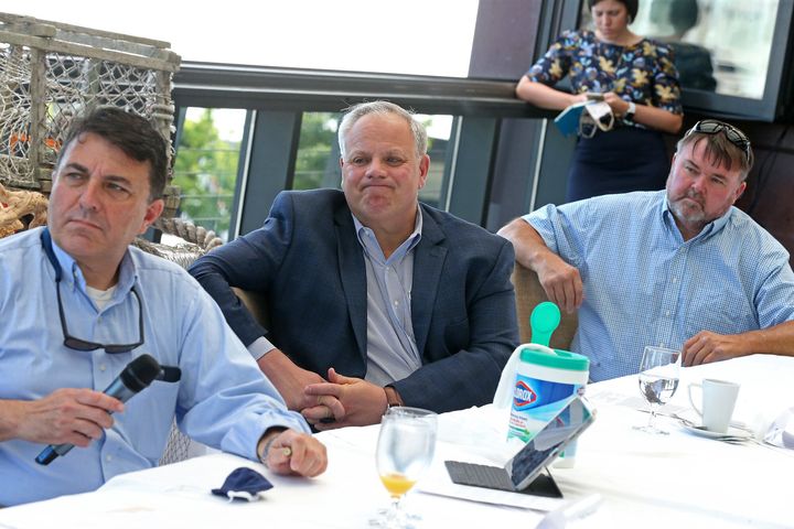 Here's Interior Secretary David Bernhardt in a July 21, 2020, meeting in Boston, also not wearing a mask.