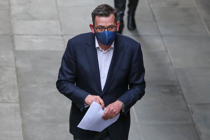 MELBOURNE, AUSTRALIA - JULY 24: Premier of Victoria Daniel Andrews wearing a mask arrives for a press conference on July 24, 2020 in Melbourne, Australia. 