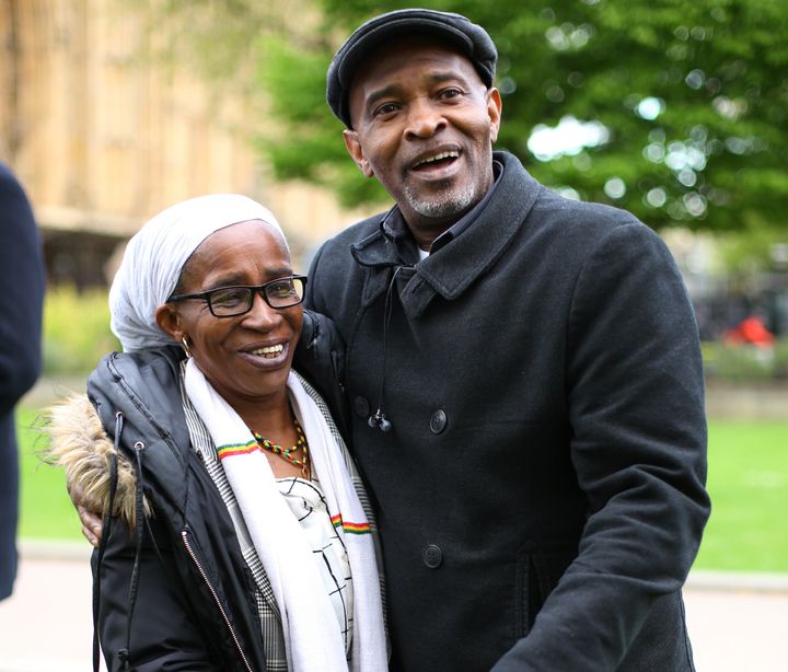 Members of the Windrush generation Paulette Wilsonwho arrived from Jamaica in 1968, and Anthony Bryan, who arrived from Jamaica in 1965, 