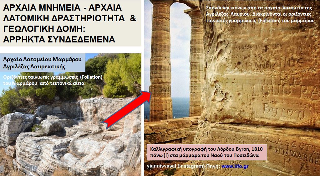 Εικ.13. Ο Ναός του Ποσειδώνα στο Σούνιο συνδέεται με τα πετρώματα της Λαυρεωτικής γης και συγκεκριμένα με τα λατομεία μαρμάρων Αγριλέζας.