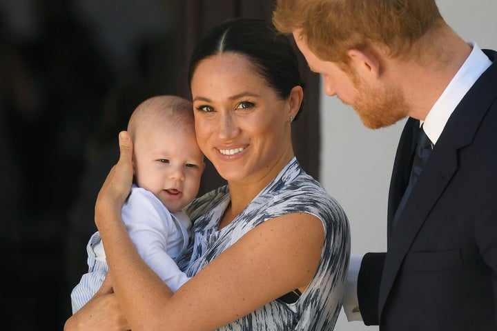 The Sussexes with their baby son, Archie, at a meeting with Archbishop Desmond Tutu during their royal tour of South Africa on Sept. 25, 2019 in Cape Town.